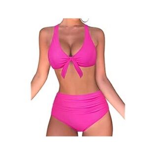 OMKAGI twist front high waisted bikini XL HOT PINK